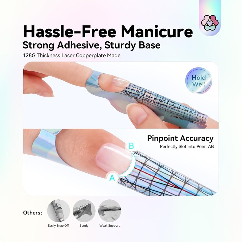 Saviland Long Length Reusable Nail Forms - Super Sticky Poly Gel Stencils for Acrylic Nails | Durable Self-Adhesive Design