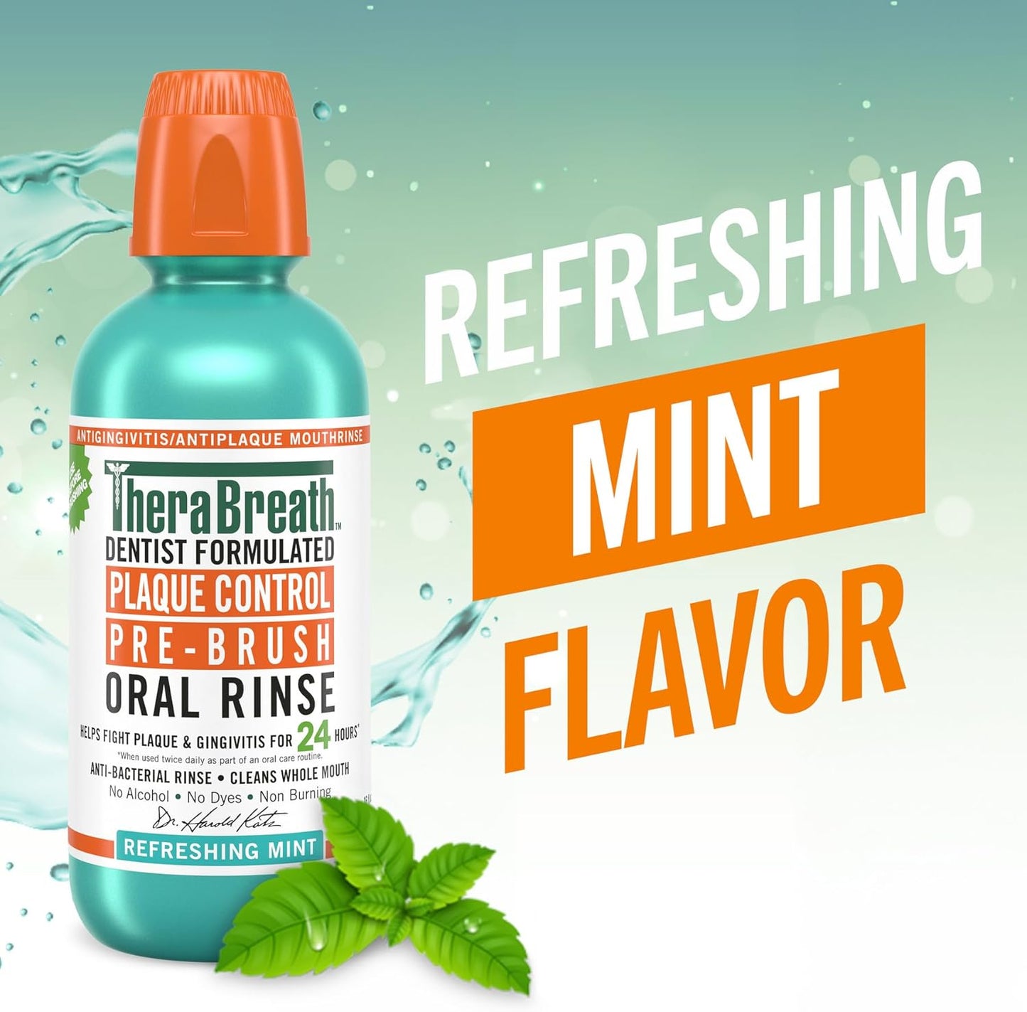 TheraBreath Plaque Control Oral Rinse - Antigingivitis Mint Formula, Alcohol-Free | 16 Fl Oz (Pack of 2)
