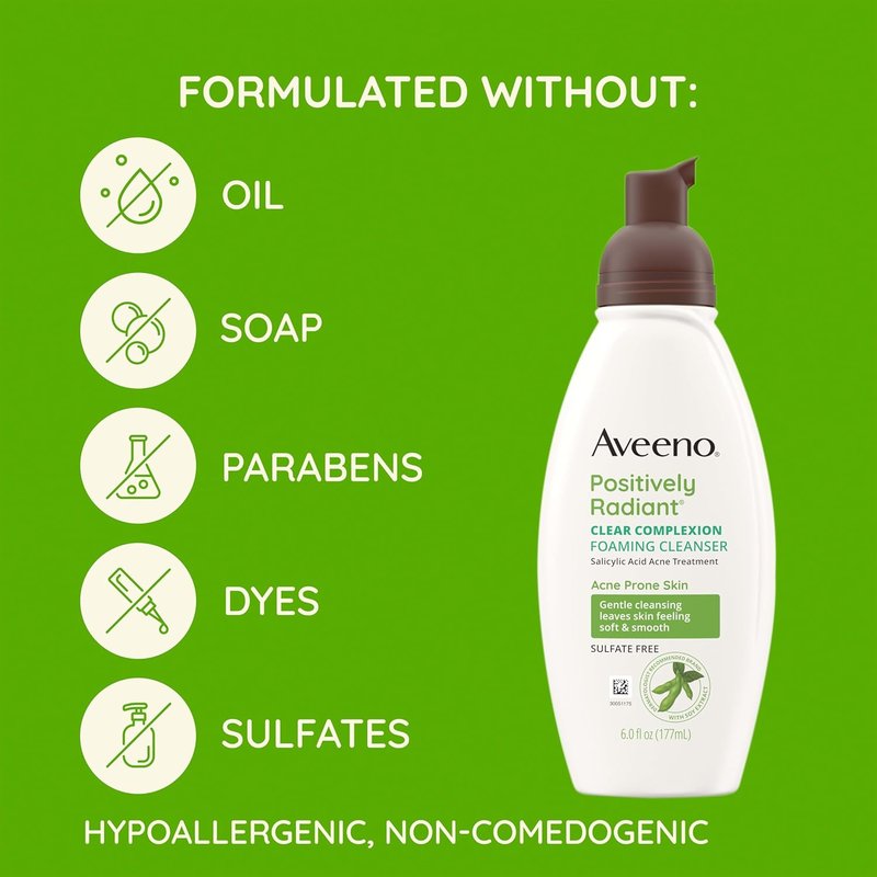 Aveeno Clear Complexion Foaming Facial Cleanser - Oil-Free Acne Treatment with Soy Extract & Salicylic Acid | 6 fl. oz
