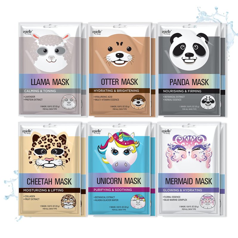 Epielle Character Face Mask Mystical Safari 12 Pack, Fun & Effective Korean Skin Care, Spa Party Favors, Birthday Gifts for Women, Self Care Gifts