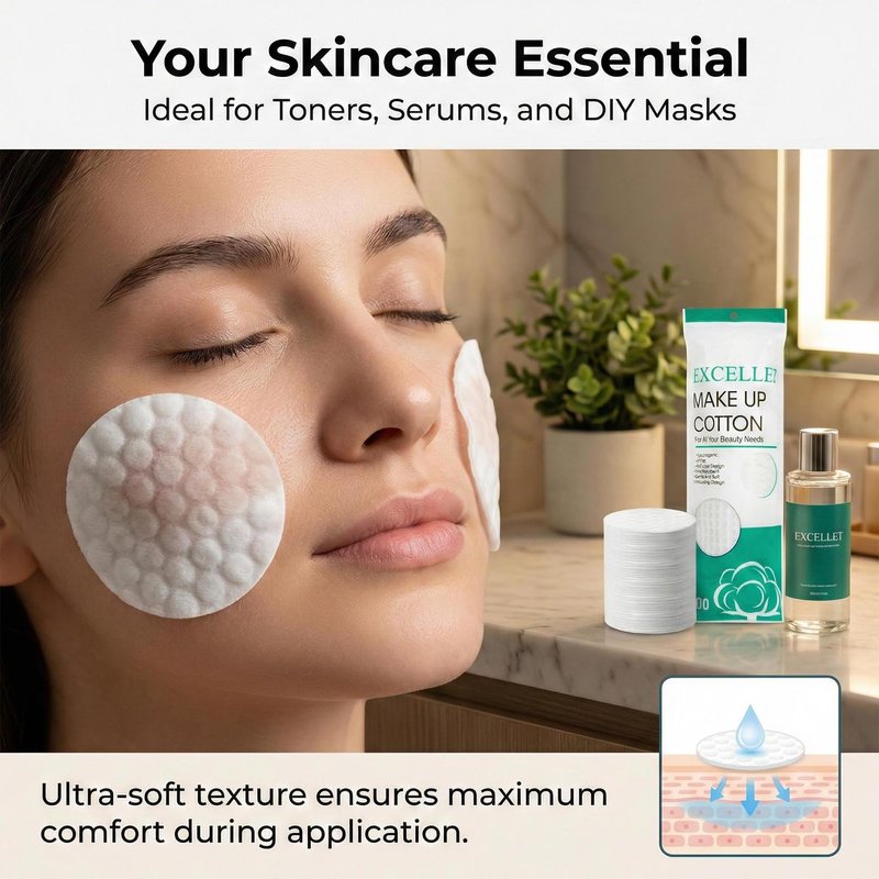 300PCS Cotton Rounds Bulk – Soft Lint Free Cotton Pads for Face, High Absorbency Makeup Remover Pads for Facial Cleansing, Toner, Nail Polish Removal, Daily Beauty & Personal Care