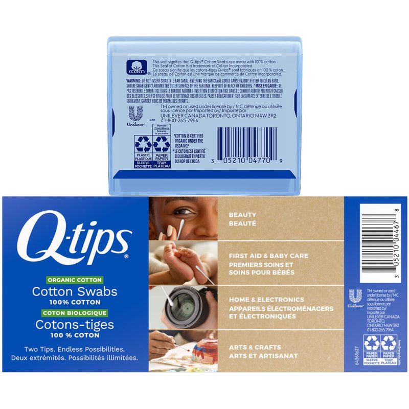 Q-tips Organic Cotton Swabs 400 Count + Travel-Size Travel-Size 30 Count – For First Aid, Beauty and Baby, 100% Cotton