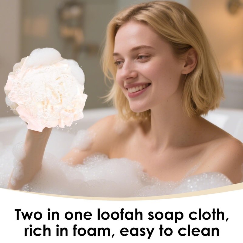 DADERXY 4 Pcs Loofah Washcloth for Bar Soap, 2 in 1 Reusable Machine Washable Loofahs Combo, Bar Soap Loofas Pouch Wash