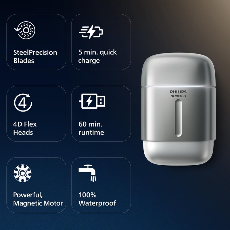 Philips Norelco Shaver 600 Series - Compact Electric Shaver, Lift & Cut System, SteelPrecision Blades, 4D Flex Heads, Wet & Dry Shave, Travel Case, Model S693/94
