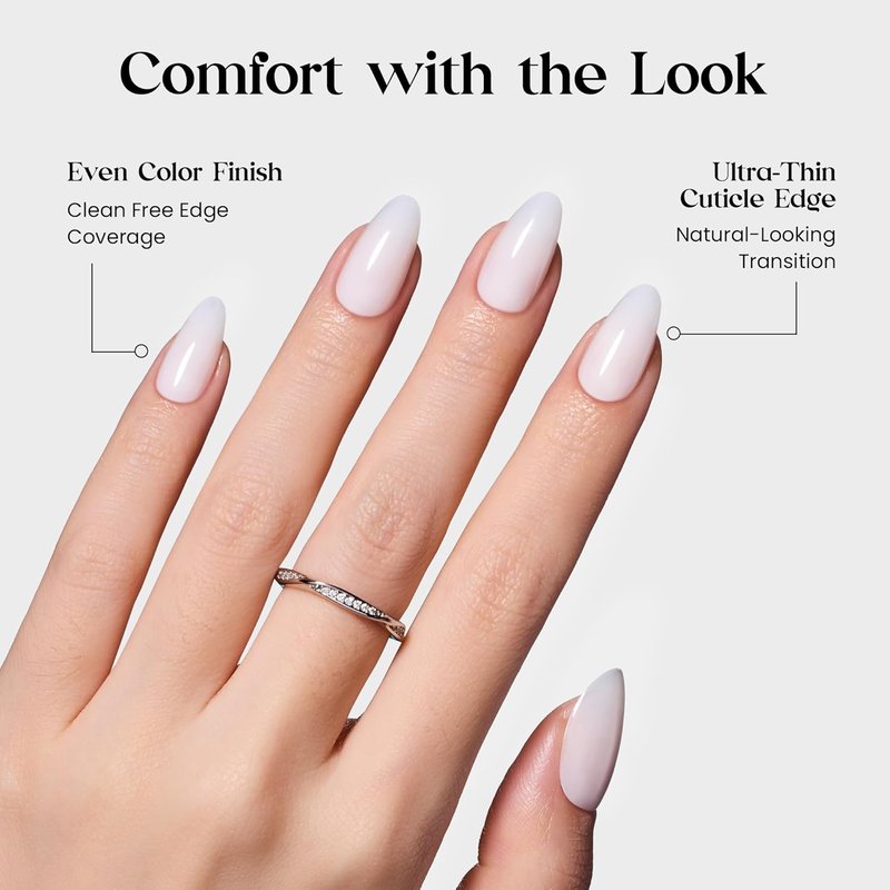 Beetles Milky White Press On Nails Short Oval - Natural White Press On Nails Short Oval with Nail Glue, Salon Quality in 16 Sizes - 32Pcs Soft Nail Gel Nail Kit Gift for Women