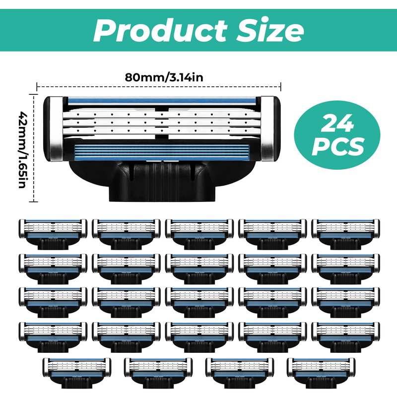 Razor Refills for Men,Razor Blade Refills for Men - 24PCS Compatible with mach 3 razor blades refills with Mach3 Razors, Dual Lubrication Blades for Extra Close & Comfortable Shave