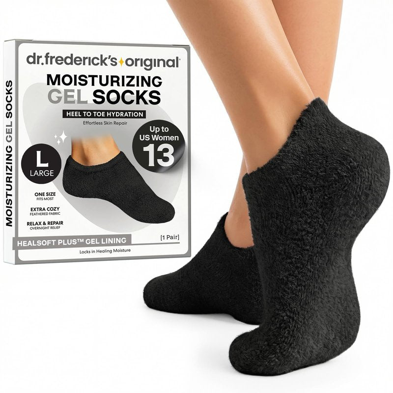 Dr. Frederick’s Original Moisturizing Gel Socks for Men & Women – Dry Feet & Cracked Heel Treatment – Full Foot Gel Lining With Mango Butter, Shea Butter, Jojoba & Coconut Oil (Large - Obsidian Oasis)