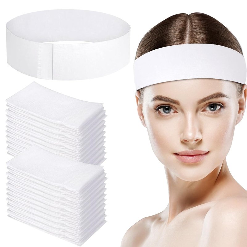 Skiennix 150 PCS Disposable Hairbands - Non-Woven Fabric Spa Headbands for Makeup & Travel