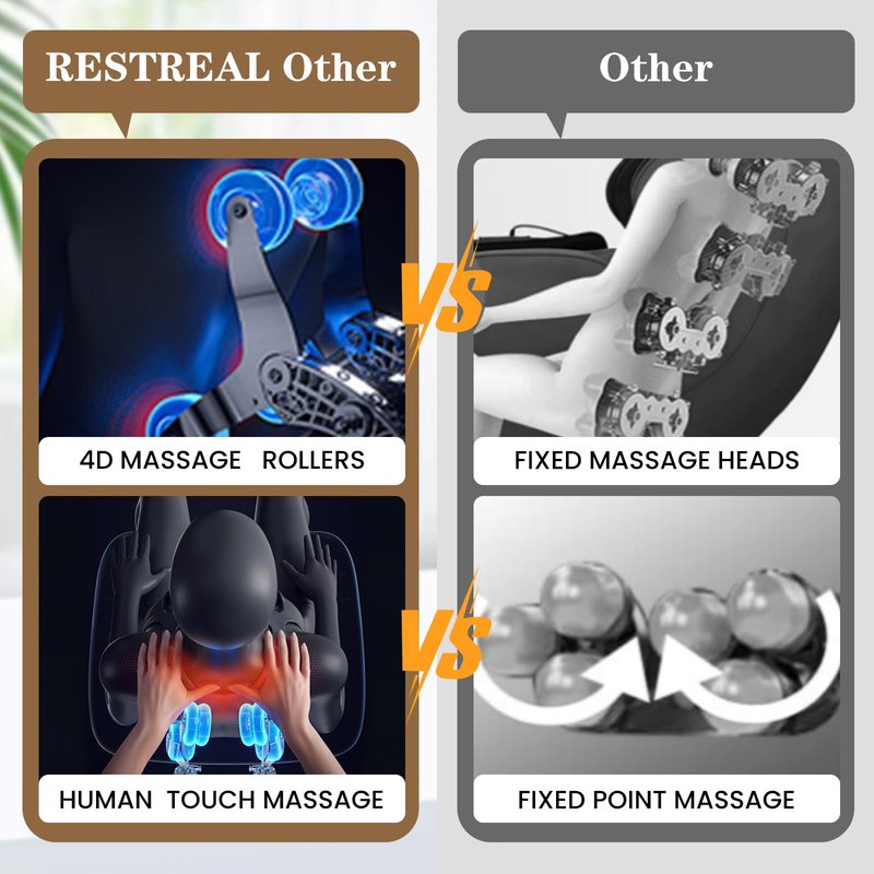 RESTREAL 4D Massage Chair Full Body, Zero Gravity SL-Track Shiatsu Electric Massage Chair Recliner, Airbag Massage, Deep Yoga Stretch with Heat Body Scan Bluetooth Foot Roller, Extendable Footrest