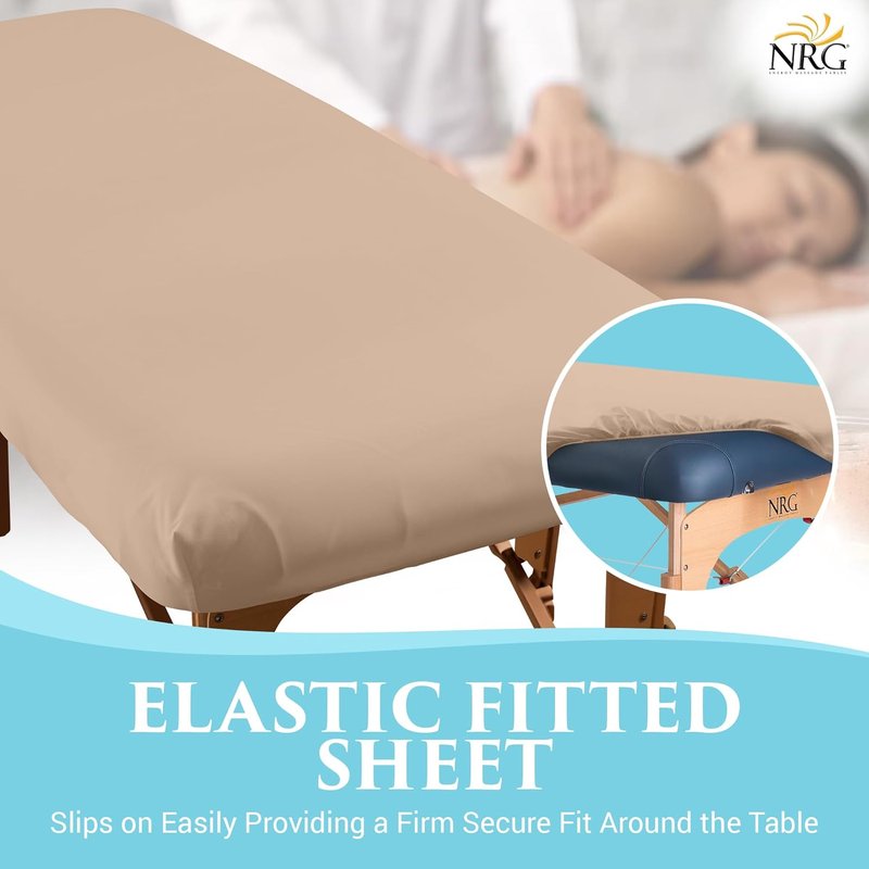 NRG Deluxe Flannel Fitted Massage Table Sheets - Natural Double Brushed 100% Cotton - Medium Size, 200 Thread Count