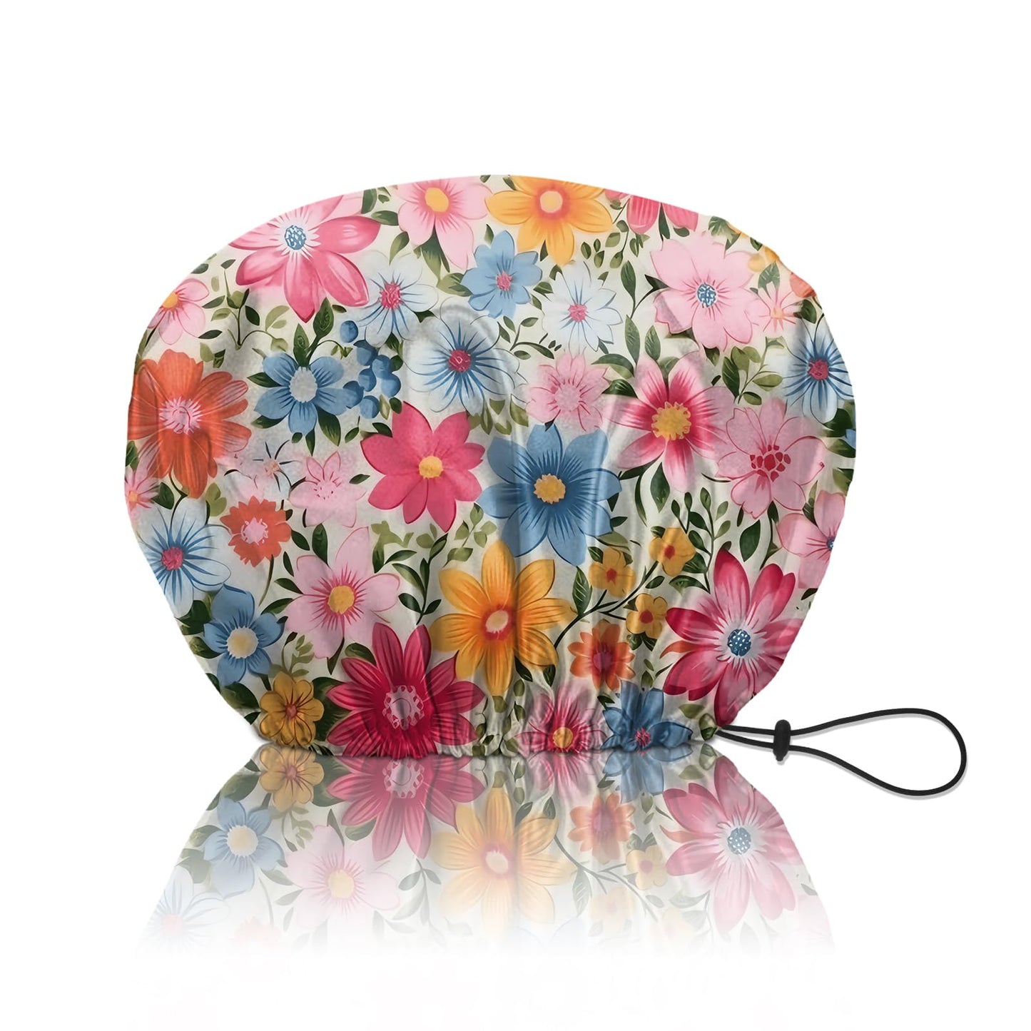 BHAHB Shower Cap Reusable Double Layer Adjustable Elastic Waterproof EVA Hair Bath Caps for Women Girls Cute Aesthetic-Flowers