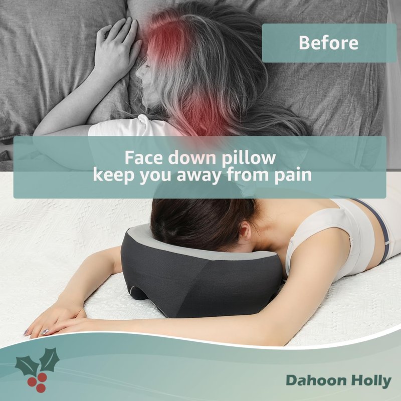 Dahoon Holly Ergonomic Face Down Pillow with Premium Memory Foam for Post-Surgery Recovery, Comfortable Sleep, and Massage | Features Adjustable Strap, Breathable Fabric, and Air Circulation Design