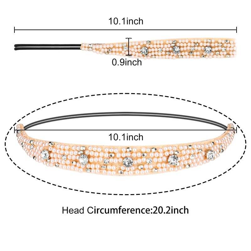 Amariver 2 Pieces Rhinestone Beaded Elastic Headband，Fashion Headbands Handmade Hair Bands Hair Accessories for Lady Woman 20-25" Fits for Most (Style D)