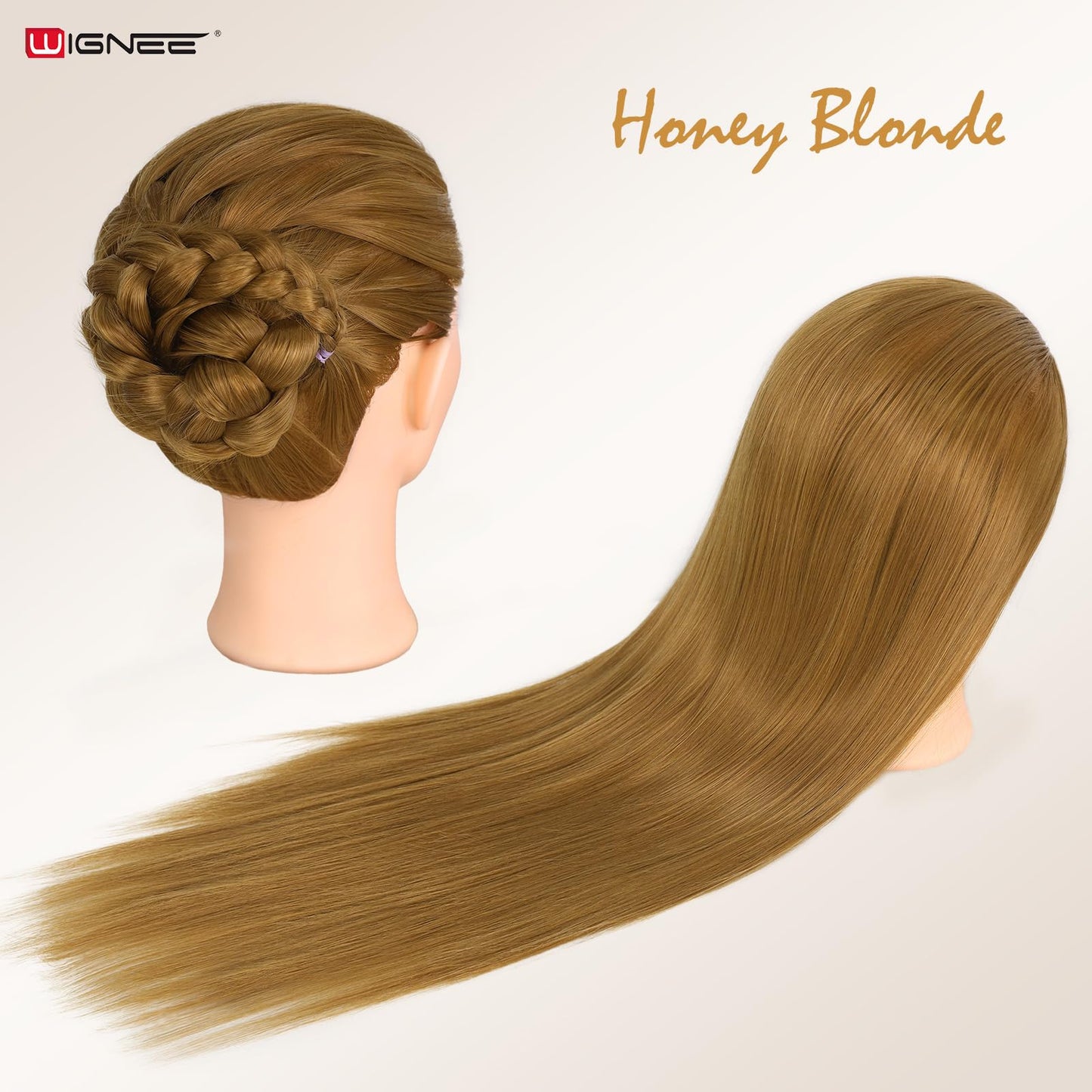 WIGNEE Professional Cosmetology Mannequin Head with Unique Realistic Face – Heat Resistant Synthetic Hair for Cutting & Styling Practice, Makeup-Friendly Training Head with Low Shedding, 26 Inch(27)