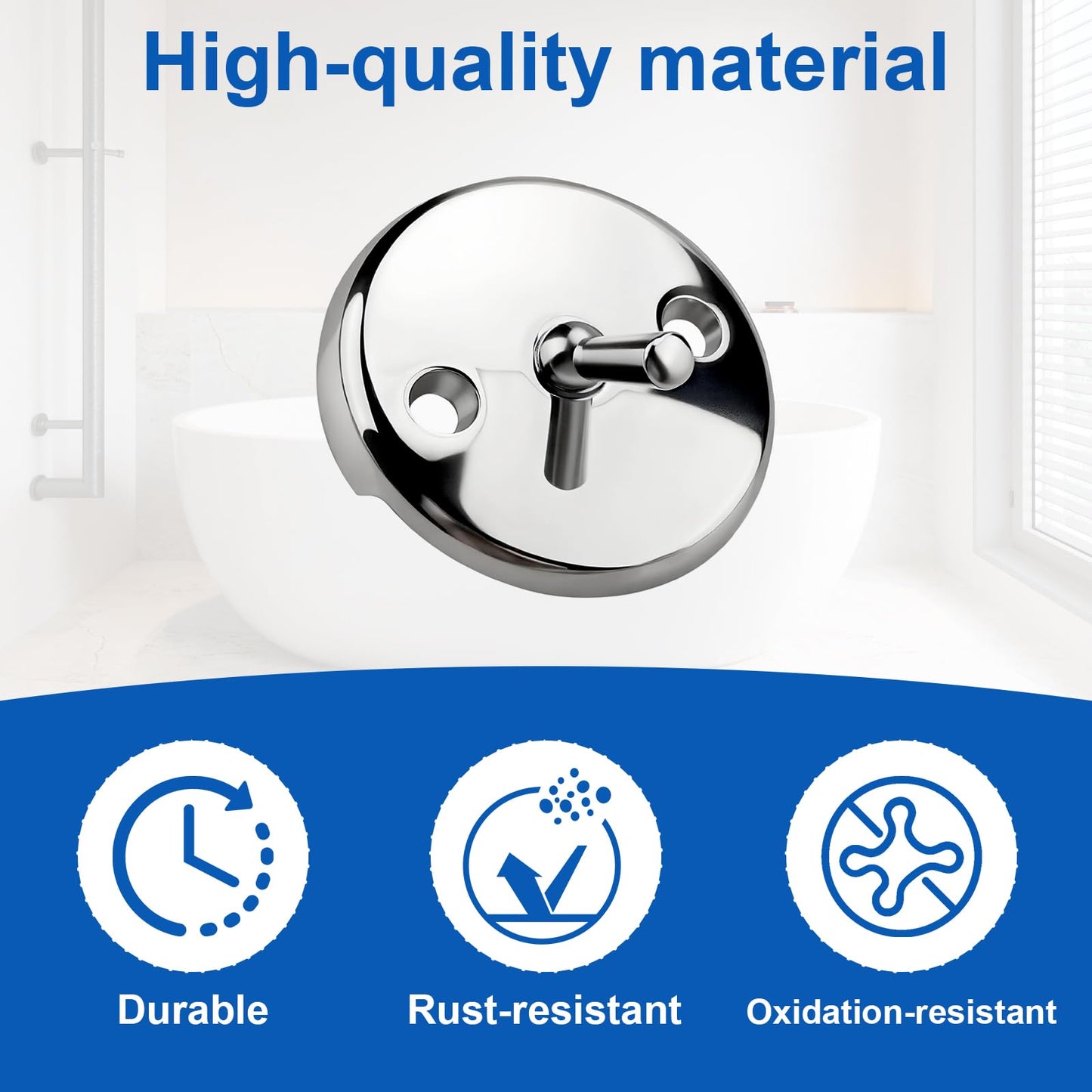 Trip Lever Bathtub Overflow Plate for DANCO 80991 Replacement Bath Tub Overflow Drain Cover with Screw,2-Hole Bath Tub Overflow Plate with Trip Lever, Chrome