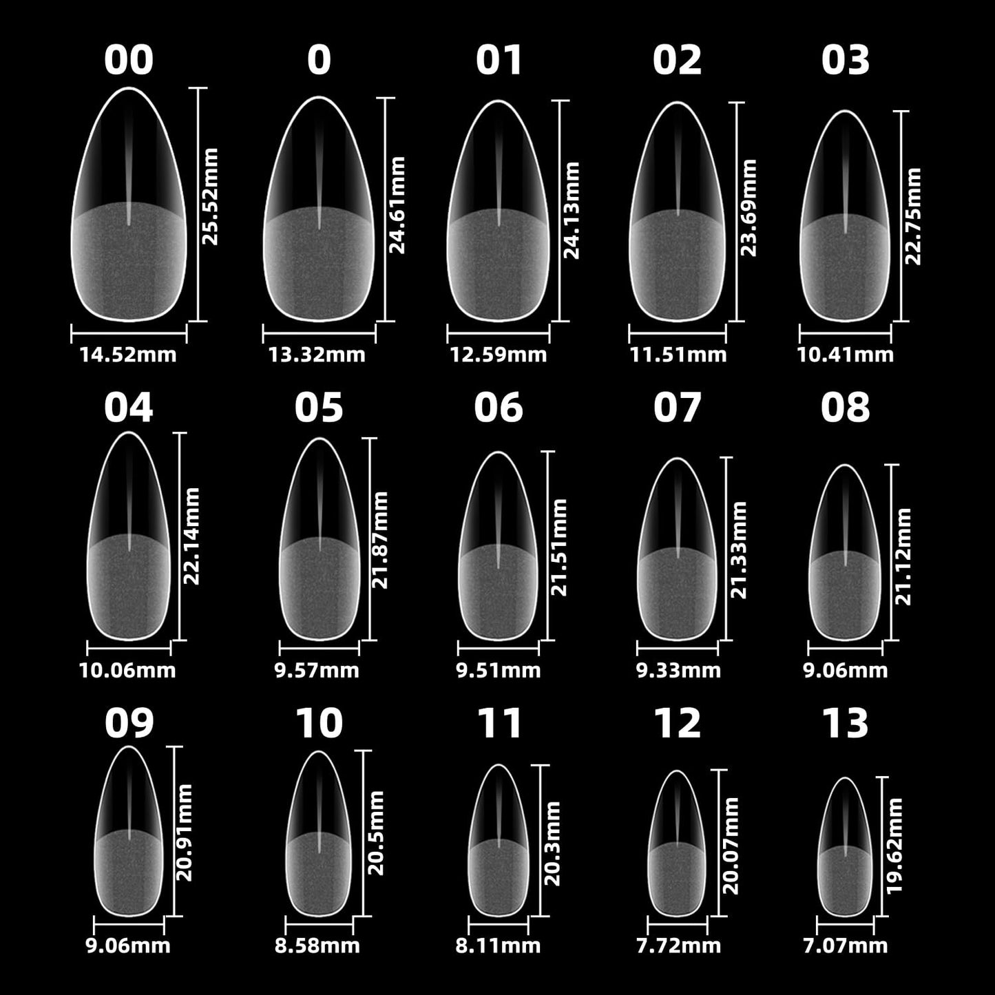 Woobena Short Almond Nail Tips, Short Gel Nail Tips 300Pcs 15Size Pre Etched Press On Nails Clear Acrylic Fake Nails Almond Shaped Full Cover Nails Extension Home Art DIY Salon
