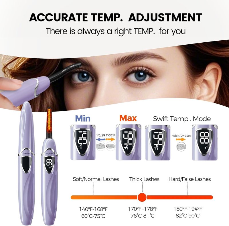 Heated Eyelash Curler - Rechargeable 8-Second Curling Tool for Long-Lasting Natural Makeup | Lilac/Silver, 148MM