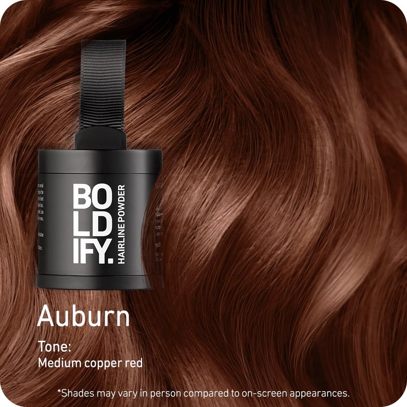 BOLDIFY Hairline Powder (LARGE, 10g) - Water-Resistant Root Touch Up Hair Color for Gray Coverage - 24-Hour Stain-Proof, Mess-Free Hair Powder for Thinning Hair - Auburn