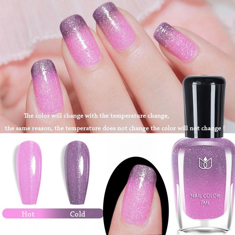 Rowcay 6 Pcs Color Changing Nail Polish Set, Classic Colors Quick Dry Nail Polish Kit 0.24 oz Finger Nail Color Pack Glossy Toenail Polish, Temperature Polish for Women and Girls