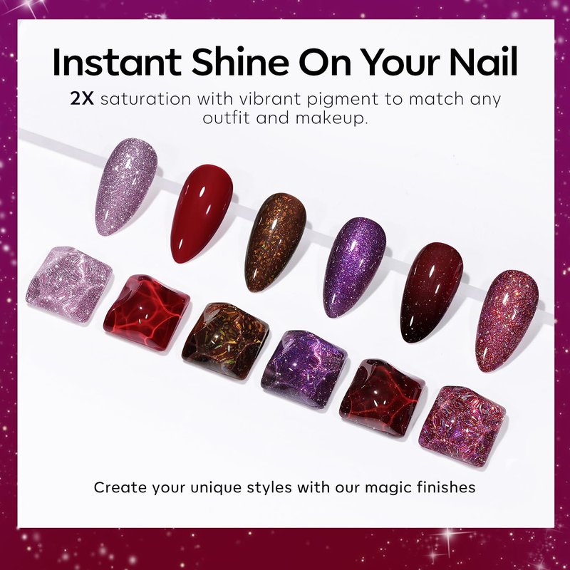 modelones Gel Nail Polish Set 6 Colors Winter Dark Red Burgundy Brown Purple Glitter Gel Nail Polish Color Changing Sparkle Shimmer Polish Kit Soak Off UV Nail Art DIY Salon Gifts For Women Girl