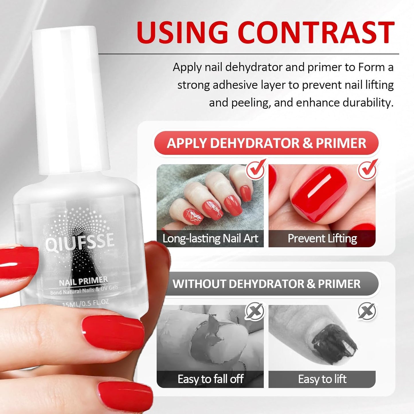 Skiennix Nail Prep Dehydrator & Primer - Acid-Free Formula for Gel Polish | 0.5 Fl. Oz.