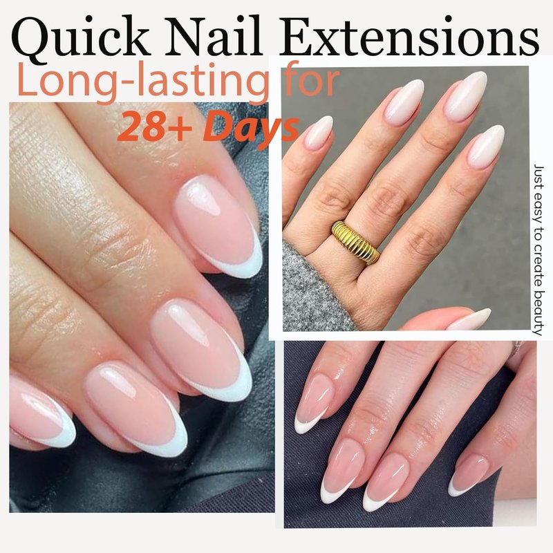 Short Almond Nail Tips - Pre-shaped Soft Gel Fake Nails | 216PCS Full Cover Press-On Extension Kit for DIY Manicure