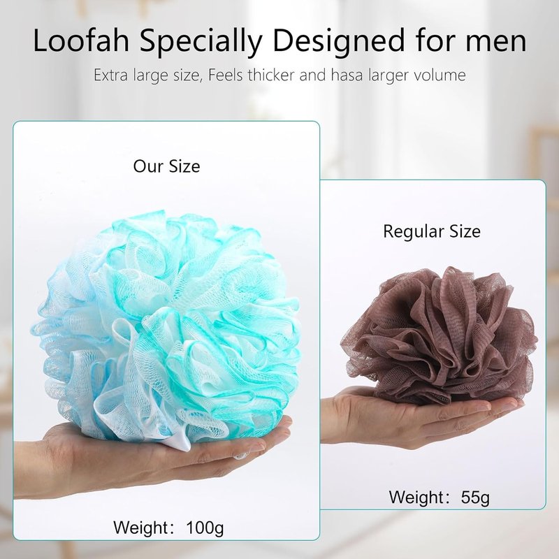 BTYMS XXL Large Loofah Bath Sponge 100g/pc, 6Pcs Exfoliating Mesh Pouf Bath Scrunchies Shower Puffs for Men and Women