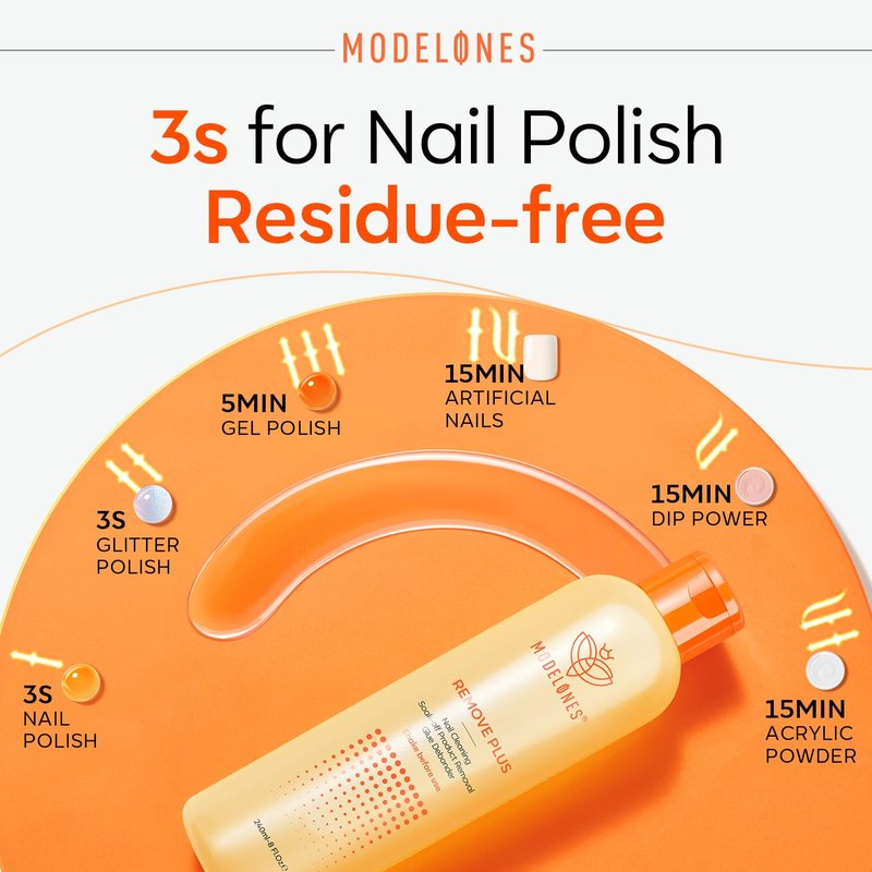 Modelones Acetone Nail Polish Remover, Professional Gel Polish Remover, Nail Glue Remover Natural Formula with Jojoba Oil for Nail Moisturizing & Care, Acrylic Dip Powder Remover(8 FL.Oz.), Lemon