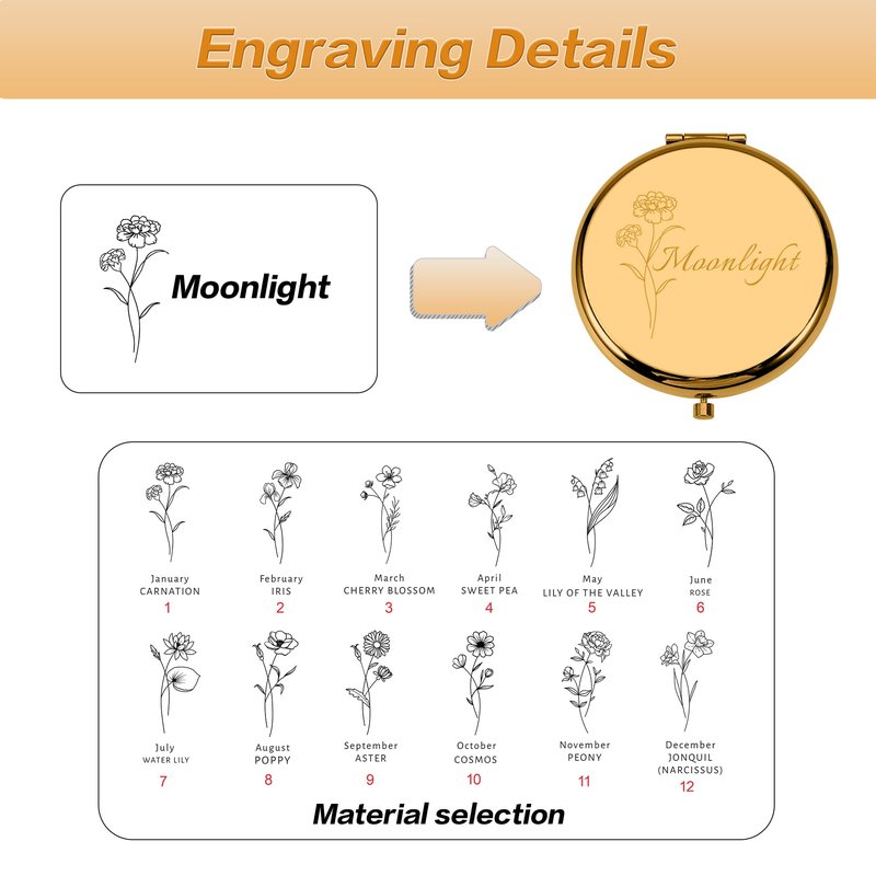 Personalized Compact Mirror - Custom Pocket Mirror for Women,1X/2X Magnifying Travel Makeup Mirror for Purse – Mother's Day Birthday Gifts for Mom Grandma Wife Friend Sister Bridesmaid Wedding (M000)