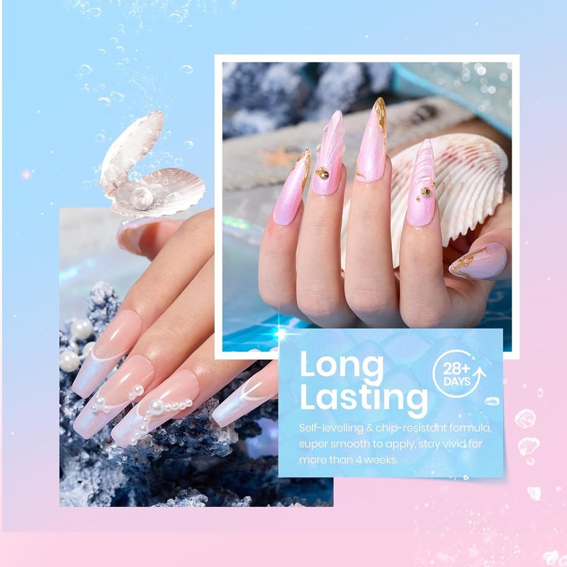 Beetles Pearl Gel Nail Polish Set - 6 Colors with Swirl Effect | UV LED Soak Off for DIY Manicure