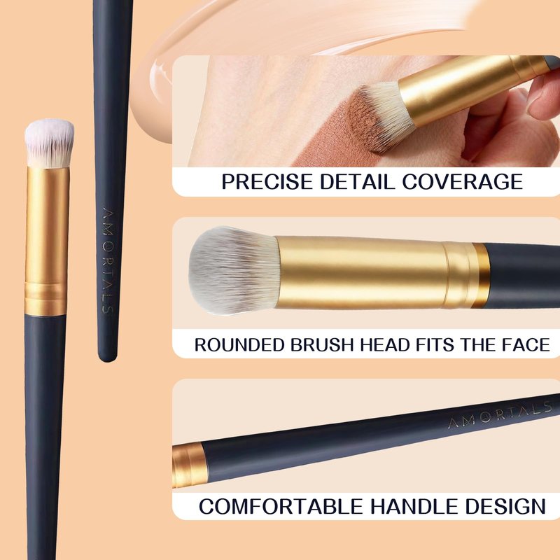 AMORTALS Concealer Brush, Small Round Under Eye Concealer Brush for Dark Circles, Dense Makeup Brushes for Liquid & Cream, Seamless Blending Tool