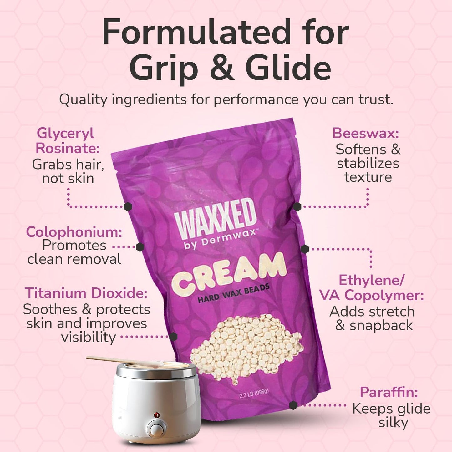 WAXXED Cream Hard Wax Beads 2.2LB - Professional Hair Removal Wax for Sensitive Skin - Smooth Application & Clean Removal