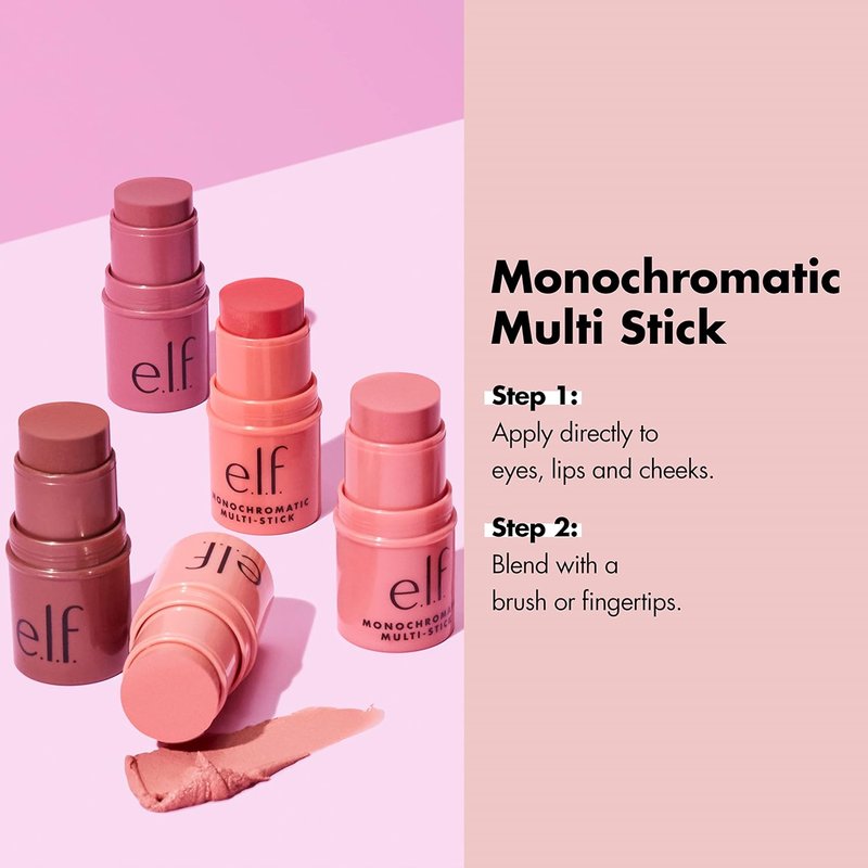 e.l.f. Monochromatic Multi Stick - Creamy Blendable Color for Eyes, Lips & Cheeks | Glowing Mango, 0.17 Oz