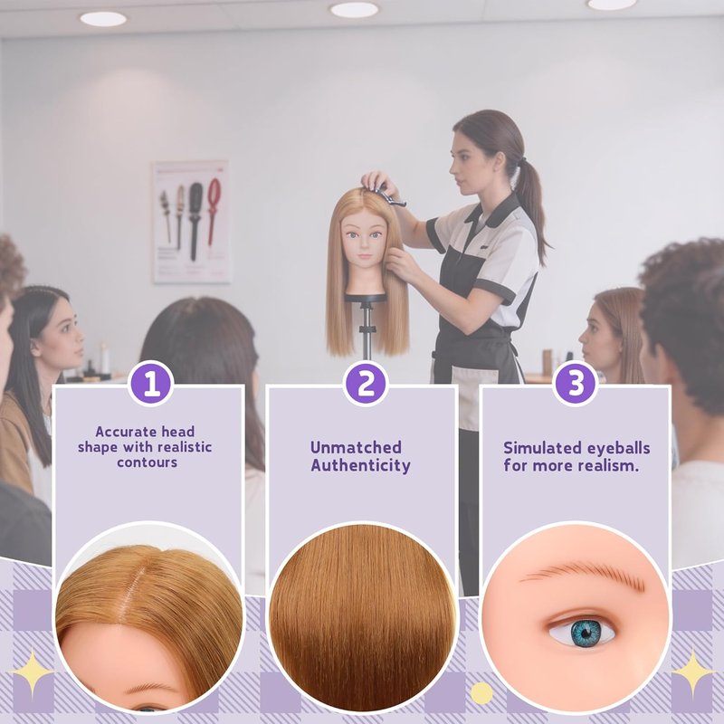 Mannequin Head - 80% Real Hair Cosmetology Training Tool | 26-28" Light Brown with Clamp Holder