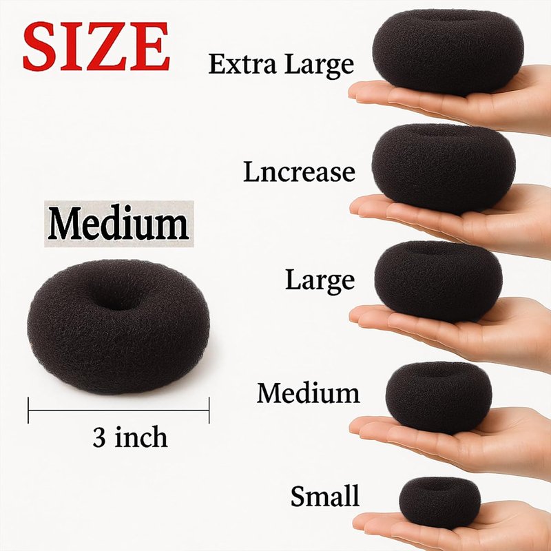 Skiennix Hair Bun Maker Set - 3 Pcs Black Donut Tool for Kids & Women | Includes 3 Elastic Bands (Medium)
