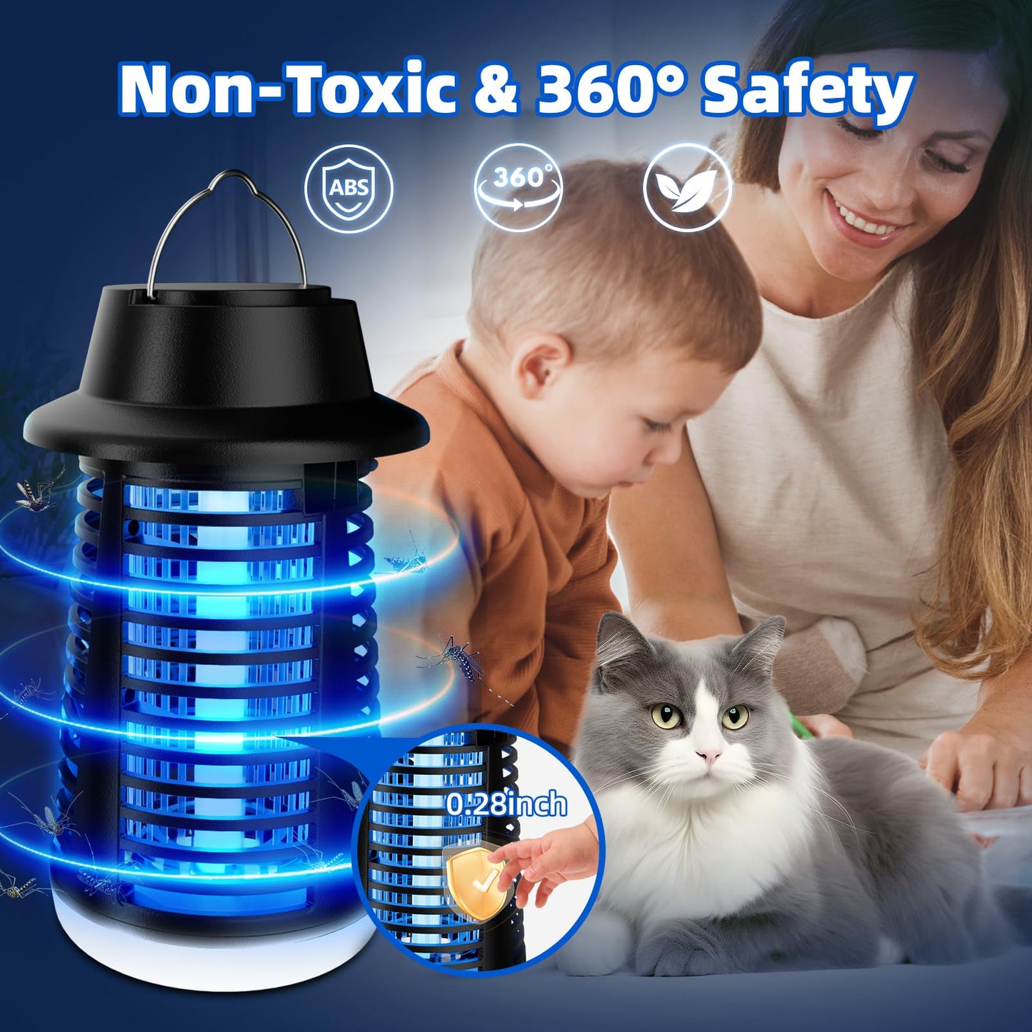 topwowe Bug Zapper Outdoor Indoor, Mosquito Zapper, Fly Trap, Waterproof Insect Killer, 3800V Electric Fly Zapper for Home, Patio, Camping, Kitchen, Black, KN-06