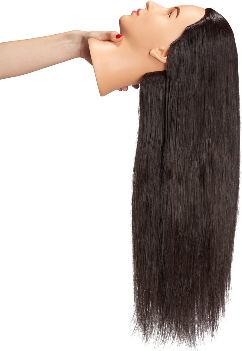 Hairingrid Mannequin Head - 26"-28" Hair Styling Training Doll with Synthetic Fiber Hair & Clamp Holder | Black