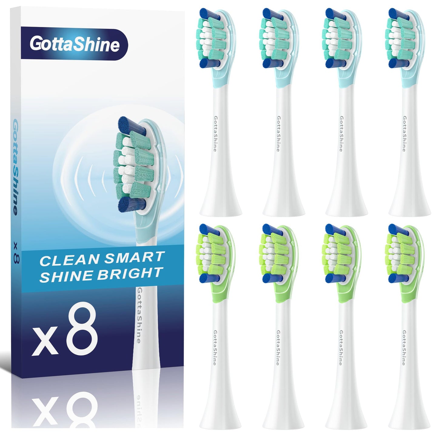 3D Contoured Replacement Toothbrush Heads Compatible with Philips Sonicare, 2-in-1 Click-On Electric Brush Heads for Sensitive Teeth and Gums, Gentle Deep Clean, 8 Pack
