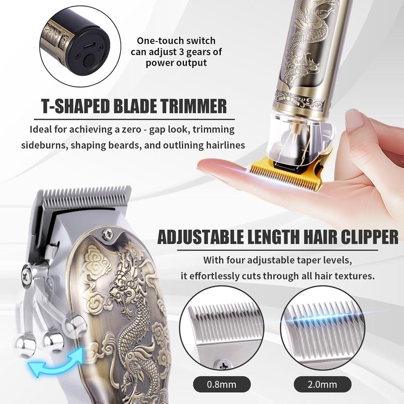 Skiennix Hair Clipper Set - Cordless Electric Hair Clipper with T-Shaped Beard Trimmer & Nose Hair Trimmer