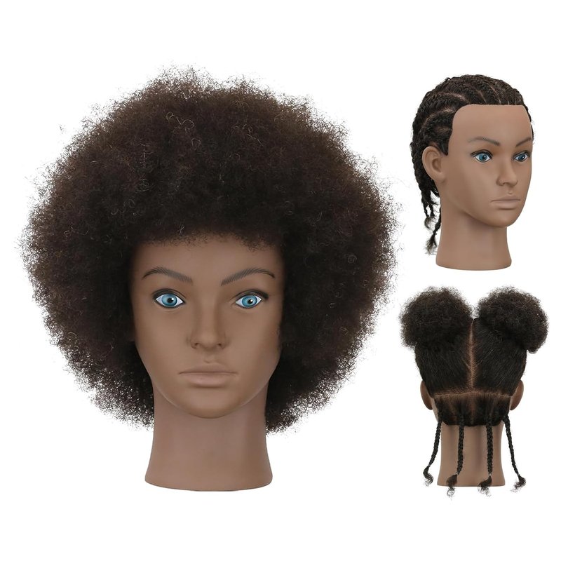 Afro Kinky Curly Mannequin Head - 100% Human Hair for Braiding & Styling | Salon Training Head with Stand