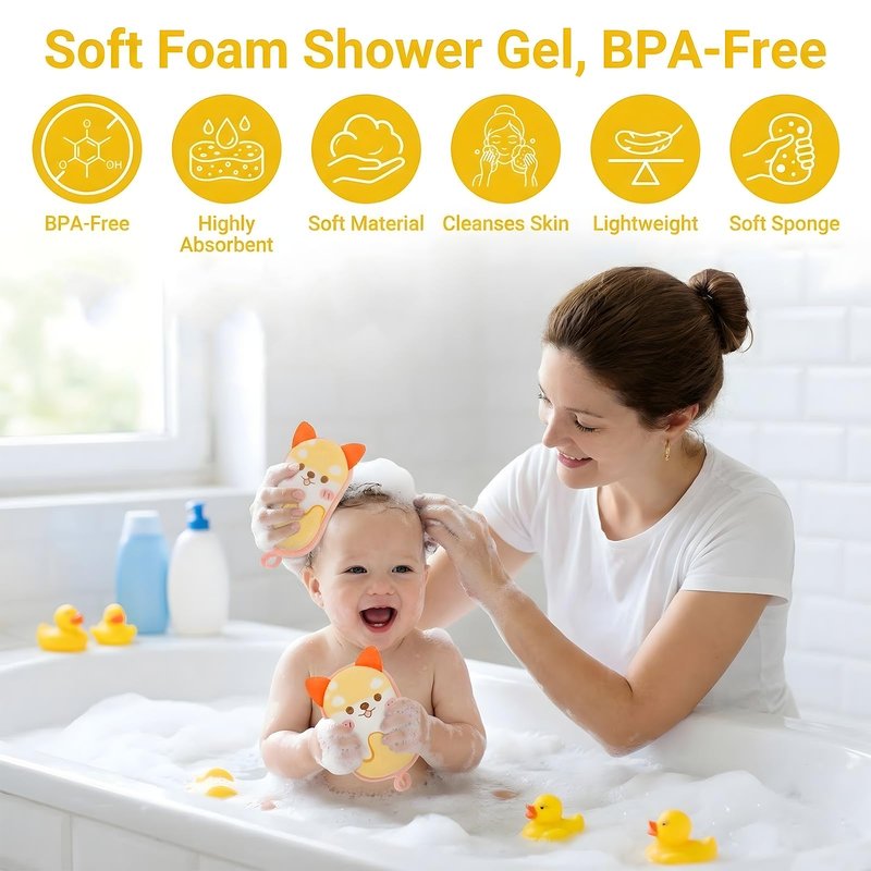 Cartoon Animal Style Baby Sponges, 4 Pcs Kids Bath Sponge, Bath Loofah Sponge, Soft and Absorbent Exfoliating Body Scrubber for Shower Washing Exfoliating Kids Baby Women Boys and Girl
