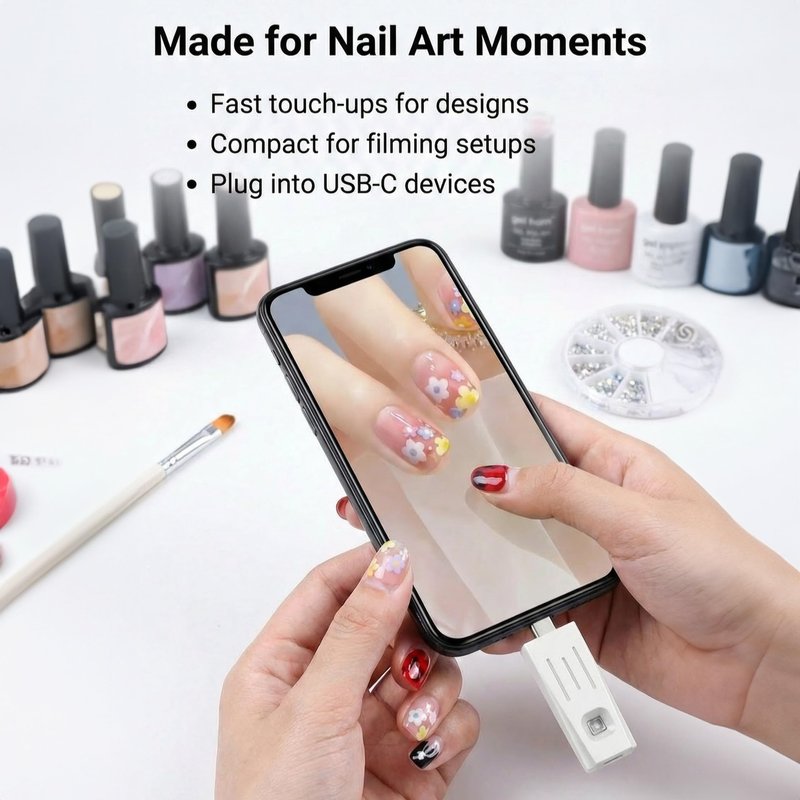 Portable USB-C UV LED Nail Lamp – Mini Gel Nail Curing Light for Travel & Home – Compact Handheld Nail Dryer for Gel Polish – Quick Touch-Up Nail Light