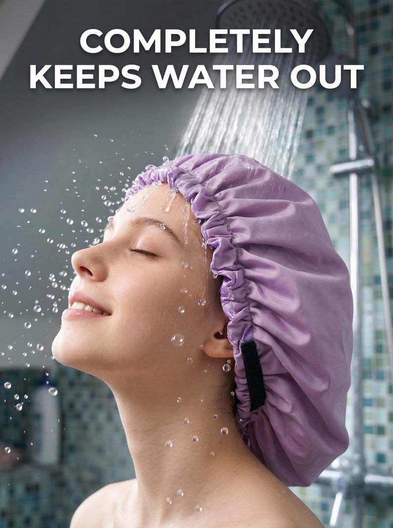 Aquior Shower Cap,Extra Adjustable Shower Caps for Women Double-Layer Waterproof Reusable Hair Cap, Large Size Hair Cap for All Hair,for Girls Spa Bath,Soft and Comfortable (Purple)