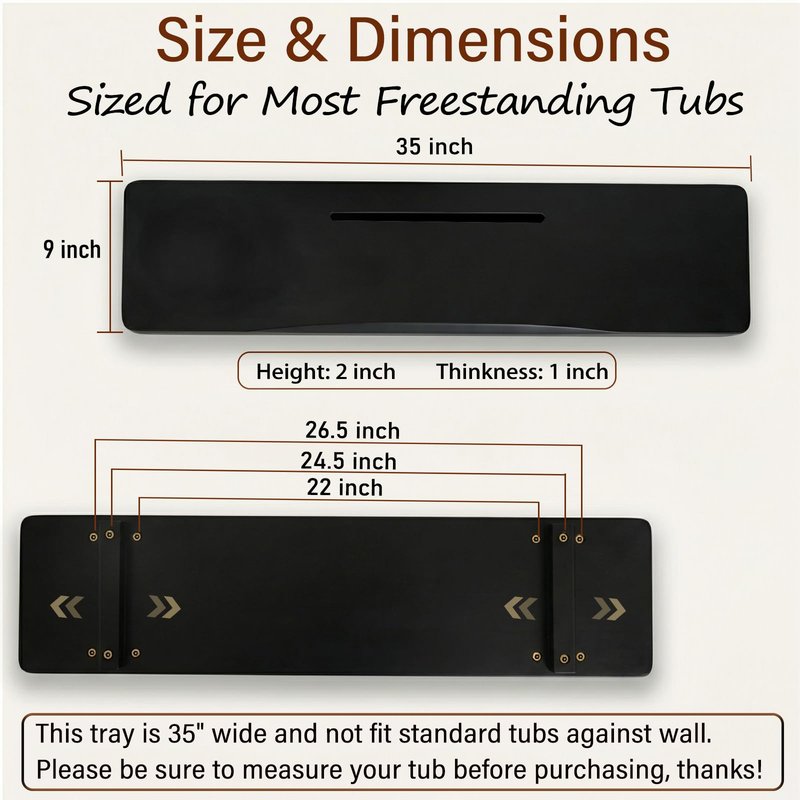 Elegant Black Bamboo Bathtub Tray Caddy for Freestanding Tub, 35" L Adjustable Bath Tray for Tub, Luxury Spa Bathroom Tray Organizer Table, Bath Tub Accessories for Women, Housewarming, Birthday Gifts