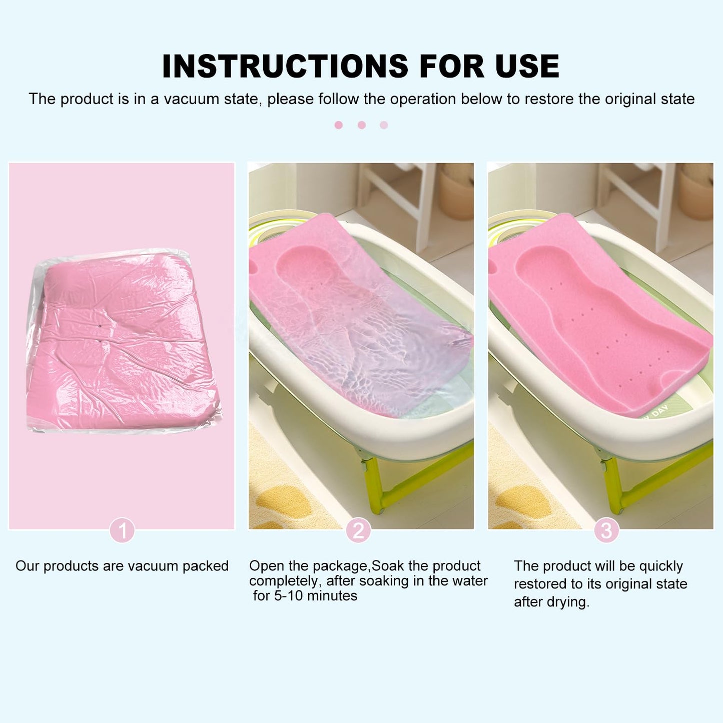 Baby Bath Sponge Soft Infant Bath Mat Newborn Cushion Odor Free (Pink)