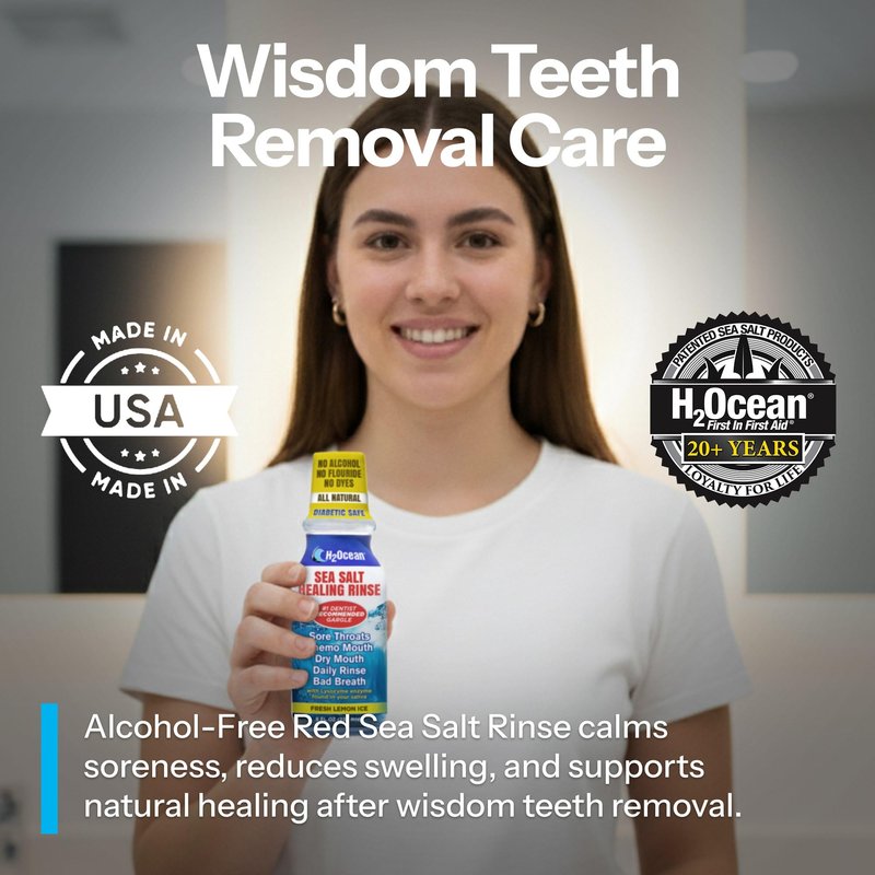 H2Ocean Healing Rinse Natural Sea Salt Whitening Mouthwash - Alcohol & Fluoride-Free Oral Care for Tonsil Stones, Sore Throats, Wisdom Teeth Recovery & Gum Health - Lemon Ice, 8 oz (Pack of 2)