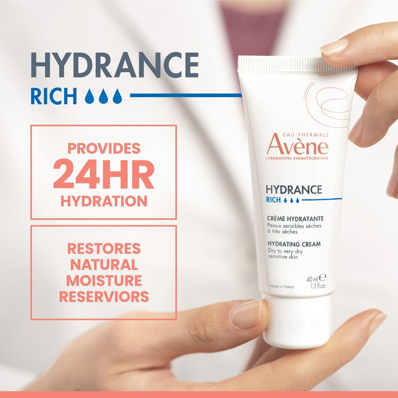 Avène Hydrance RICH Hydrating Cream, Daily Face Moisturizer, Soothes feelings of skin tightness & discomfort associated with dryness, Dry skin moisturizer, Non-Comedogenic, 1.3 Oz