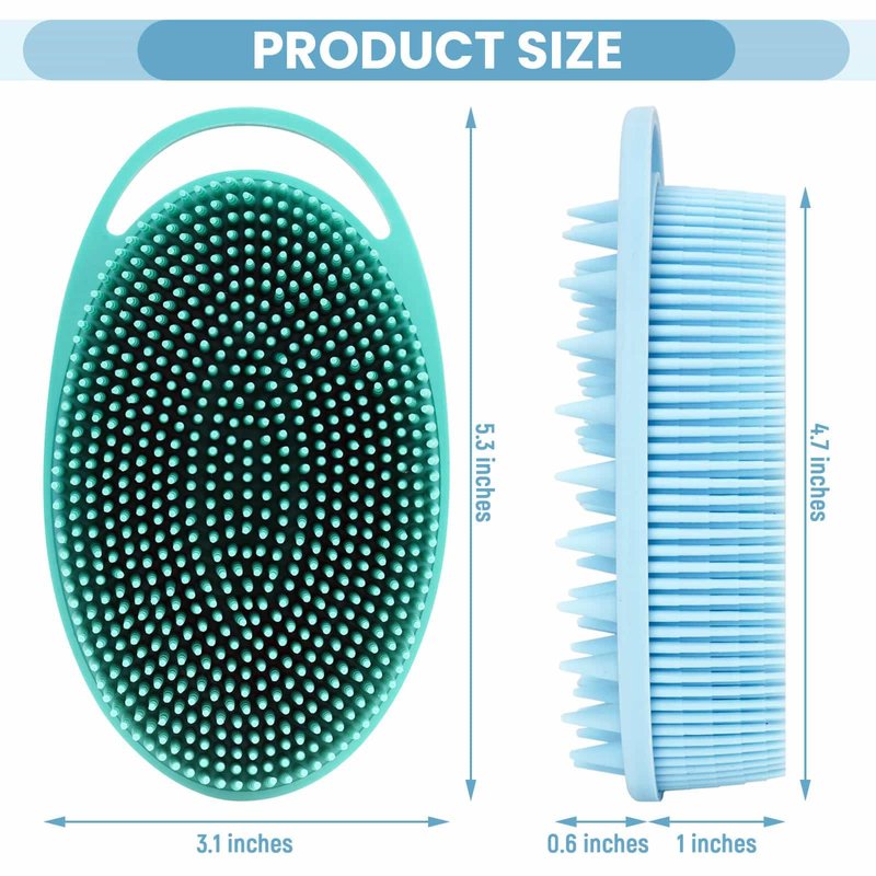 2PCS Silicone Body Scrubber, Premium Silicone Loofah for Women Men and Kids, Gentle Exfoliating Shower Bath Scrubber for All Kinds of Skin (Blue & Green)