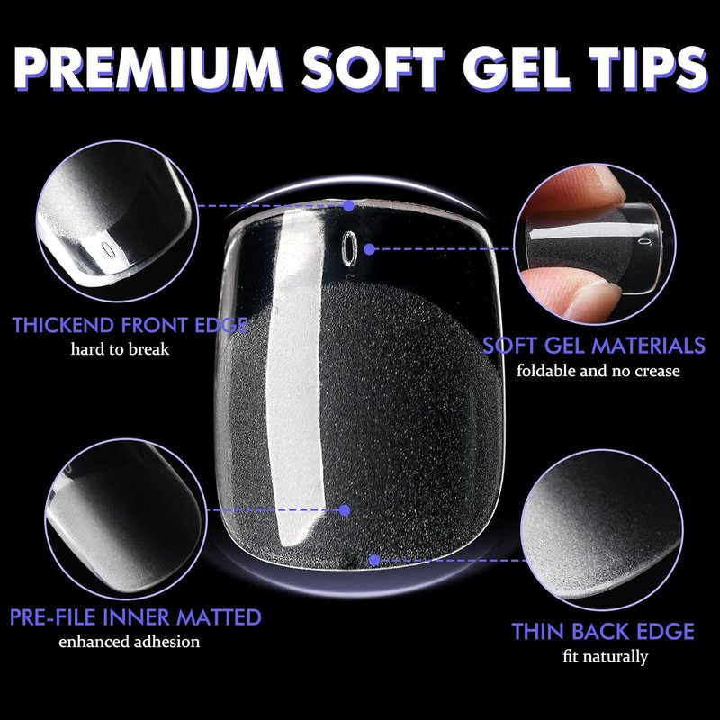 Skiennix 600pcs Short Square Nail Tips - Full Cover Soft Gel Fake Nails for DIY Nail Art | 15 Sizes