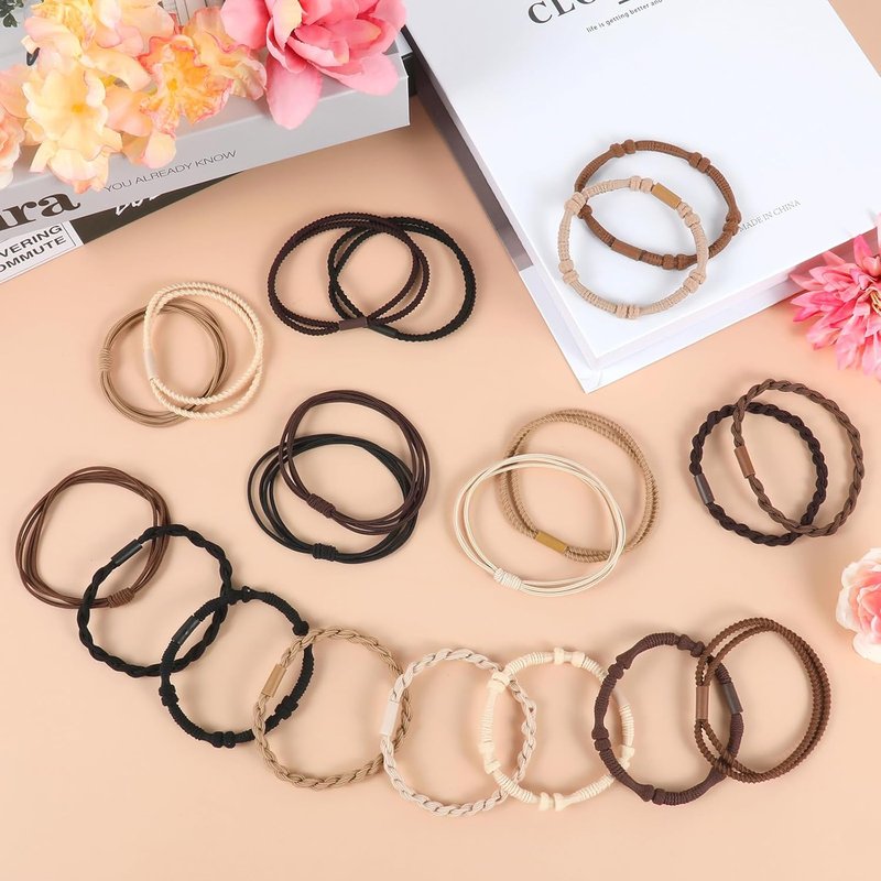 Boho Hair Ties - 20 PCS No-Damage Elastic Bands for Thick or Thin Hair | Cute Brown Hair Accessories for Women